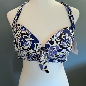 Liz Claiborne Blue and White Floral Bikini Top